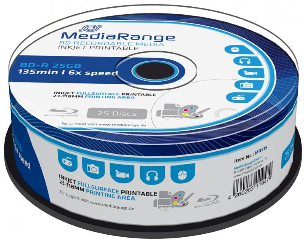 MediaRange [MR515] BD-R 25GB 6x Schreibgeschwindigkeit 25er Cakebox