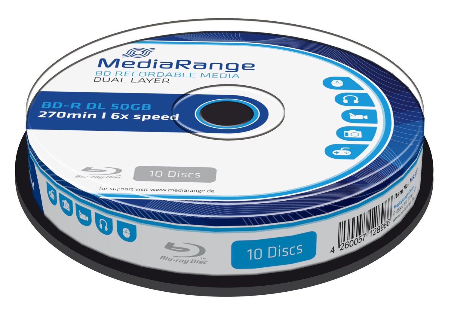 MediaRange [MR507] BD-R Dual Layer 50GB 6x Schreibgeschwindigkeit 10er Cakebox