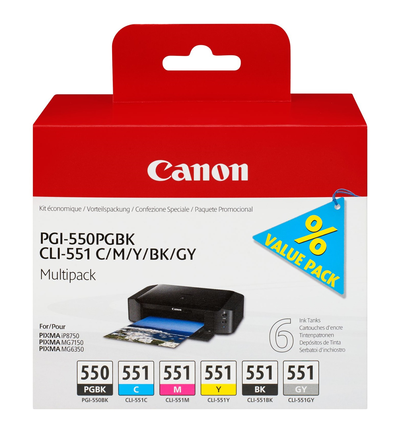 Canon PGI-550+CLI-551 [6496B005] MultiPack (6496B001+6508B001+6509B001+6510B001+6511B001+6512B001) black, black, cyan, magenta, yellow, grey Tinte