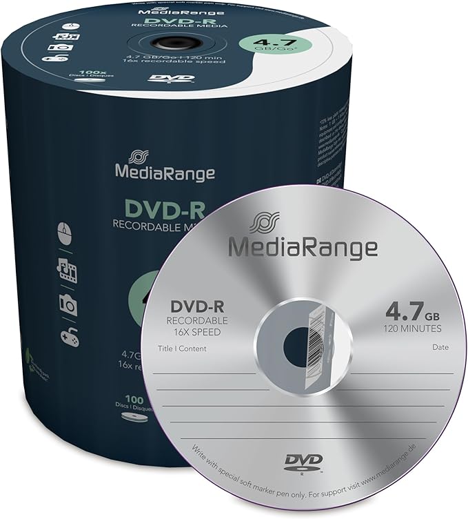 MediaRange [MR423] DVD+R 4.7GB|120min 16x Schreibgeschwindigkeit 100er VE in Folie