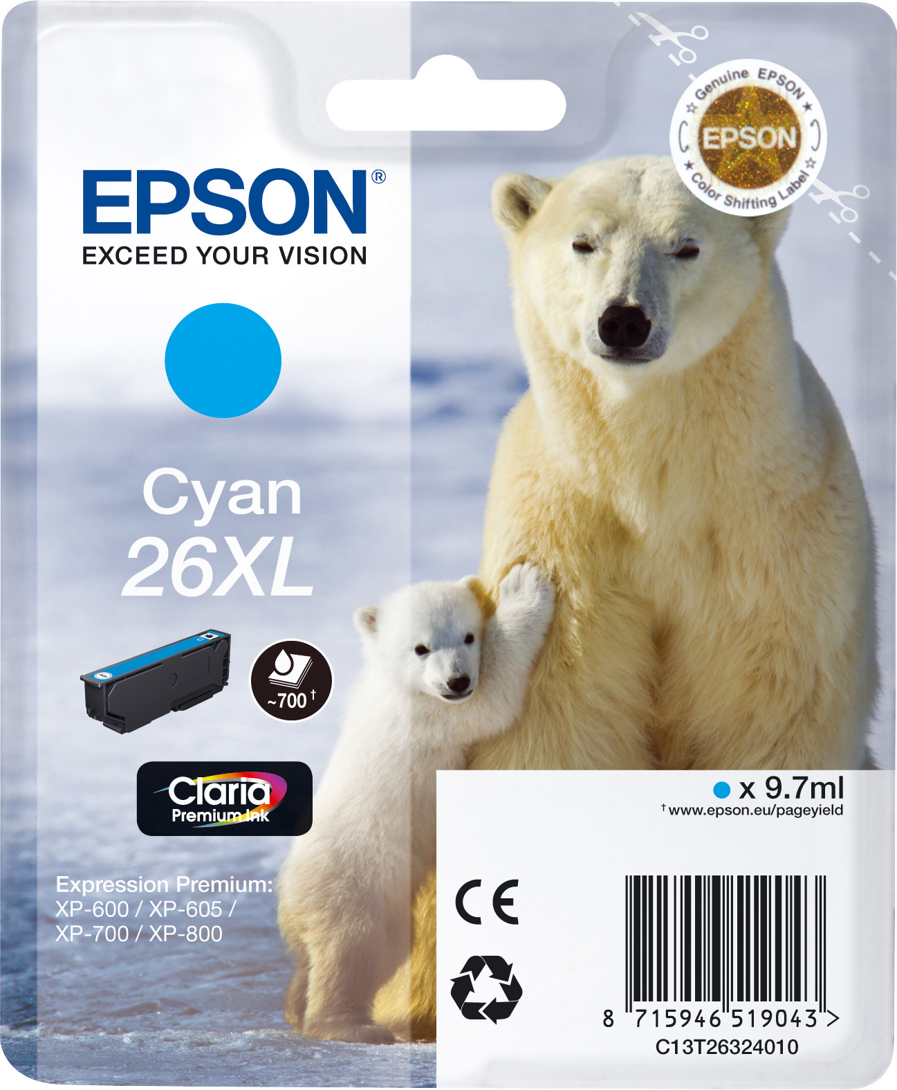 Epson 26XL [C13T26324012] HC cyan Tinte