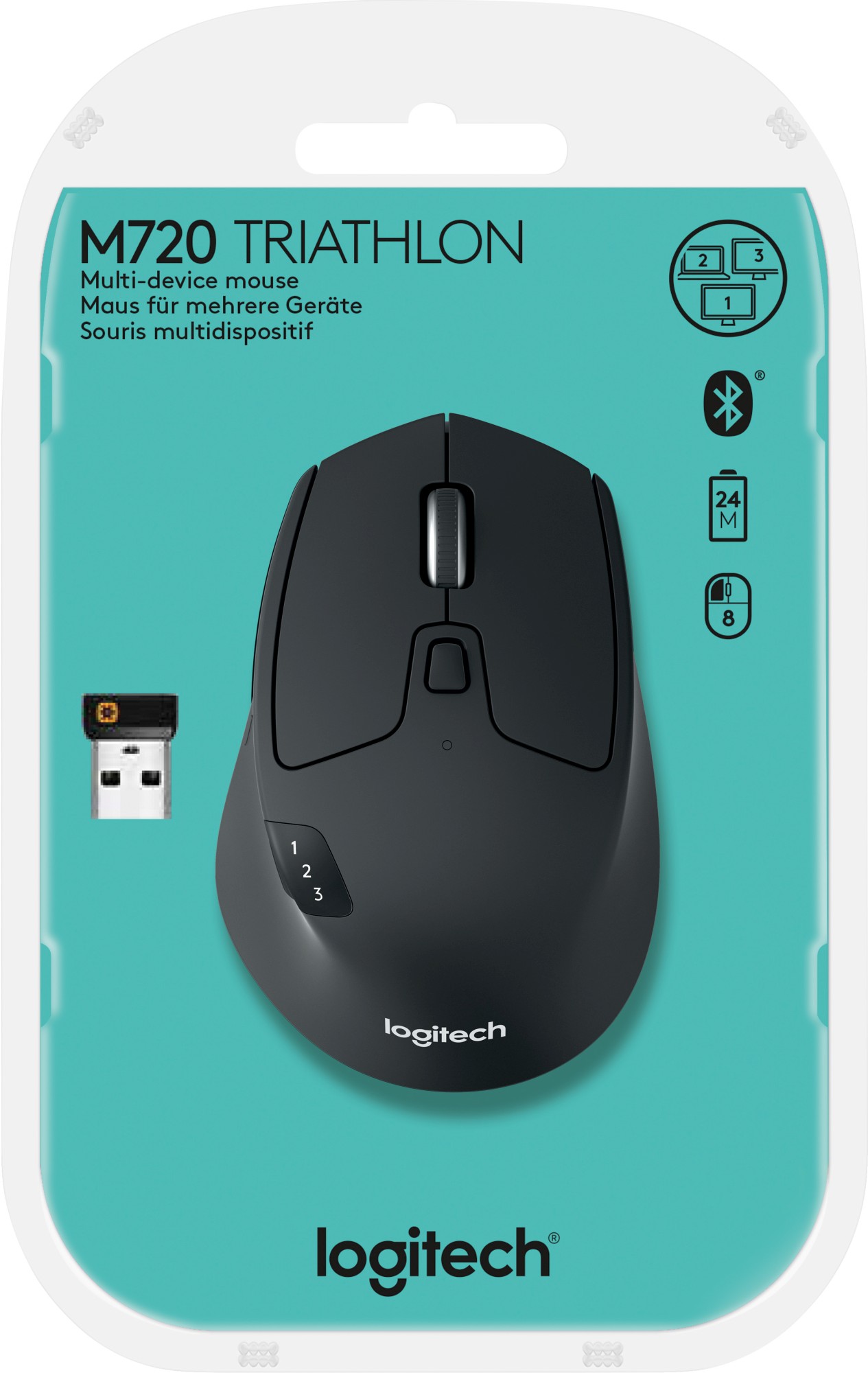 Maus Logitech M720 [910-004791] schwarz, Wireless, Unifying