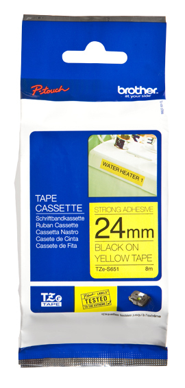 Brother [TZE-S651] 24mm schwarz/gelb extra stark klebend Schriftband