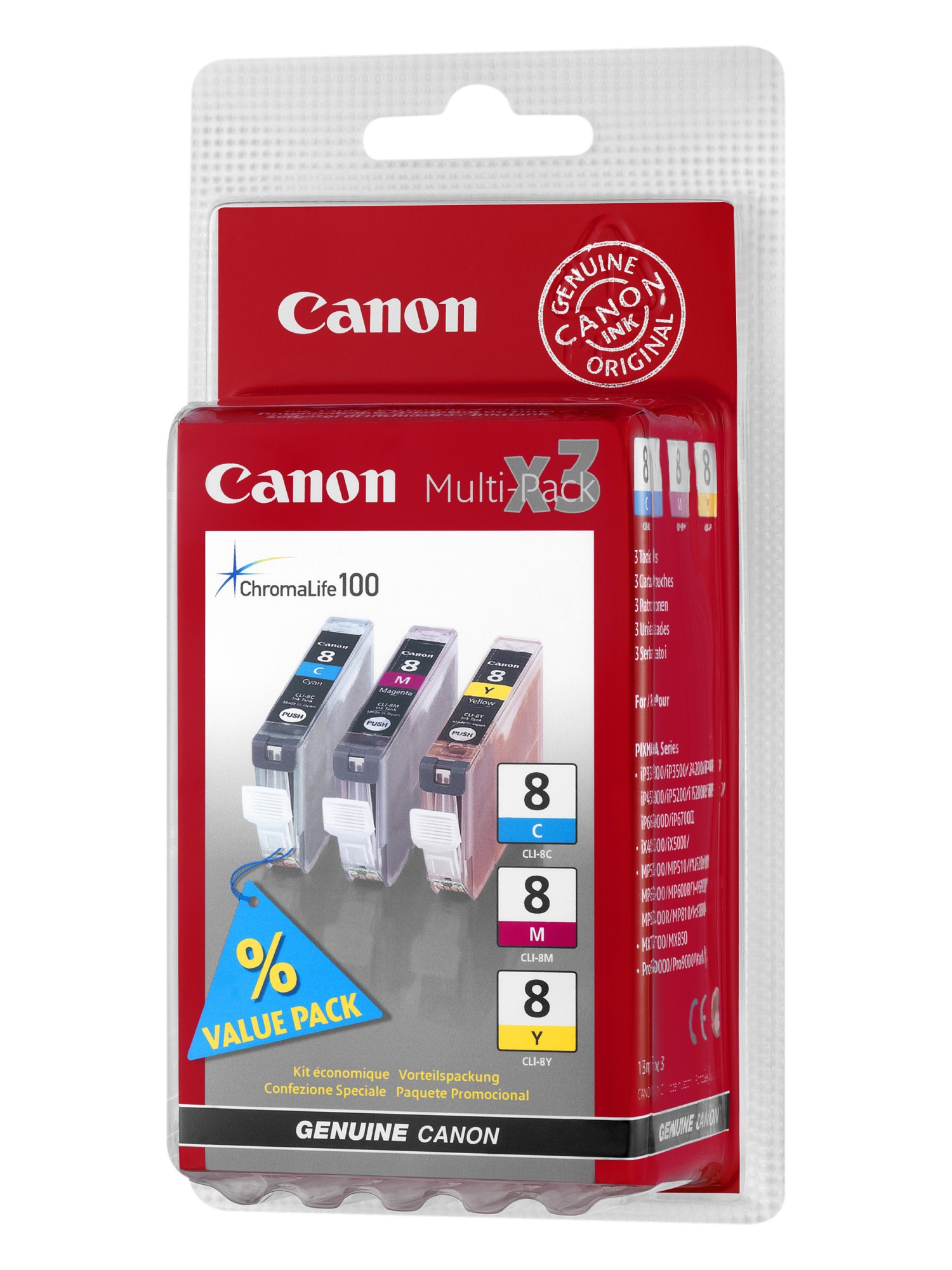 Canon CLI-8C+M+Y [0621B029] MultiPack (0621B001+0622B001+0623B001) cyan+magenta+yellow Tinte