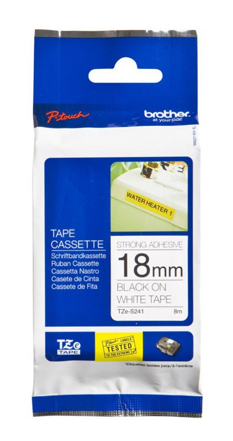 Brother [TZE-S241] 18mm Spezialband 8m black/white extra stark klebend Schriftband