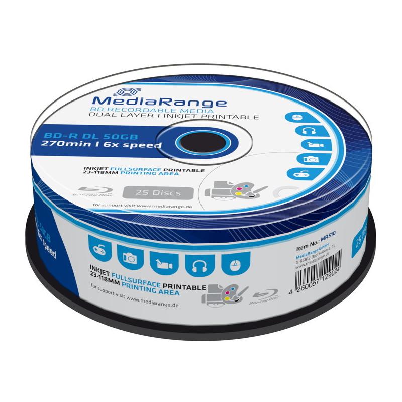 MediaRange [MR510] BD-R Dual Layer 50GB 6x Schreibgeschwindigkeit 25er Cakebox