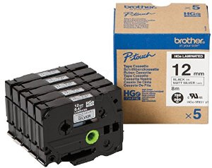 Brother [HGEM931V5] 12mmx8m silber-matt/schwarz laminiert 5er VE Schriftband