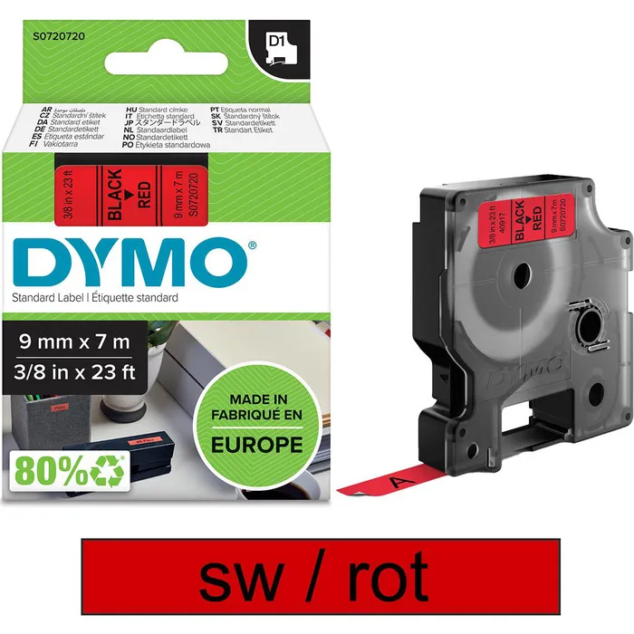 Dymo [S0720720] 9mm x 7m schwarz/rot Schriftband