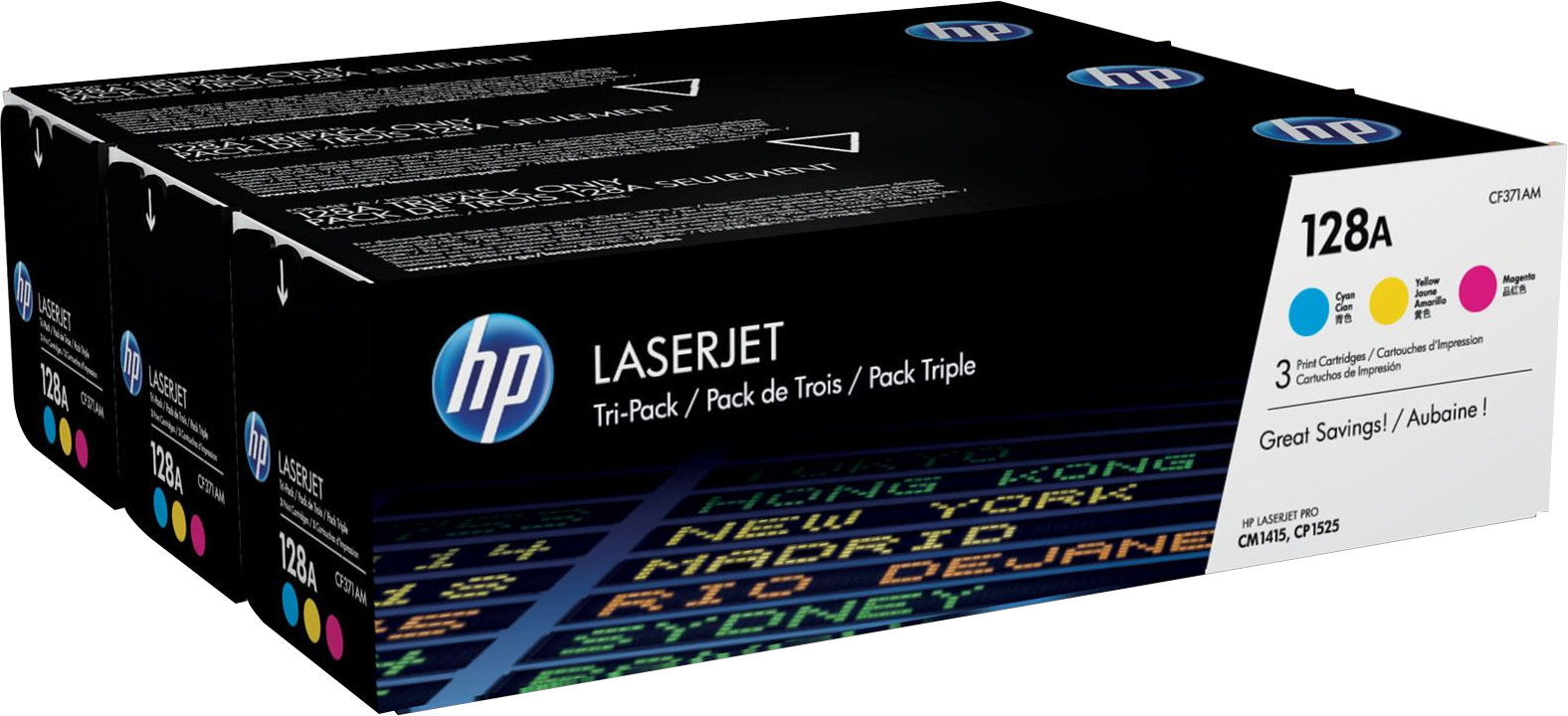HP 128A [CF371AM] MultiPack (CE321A+CB322A+CB323A) cyan+magenta+yellow Toner