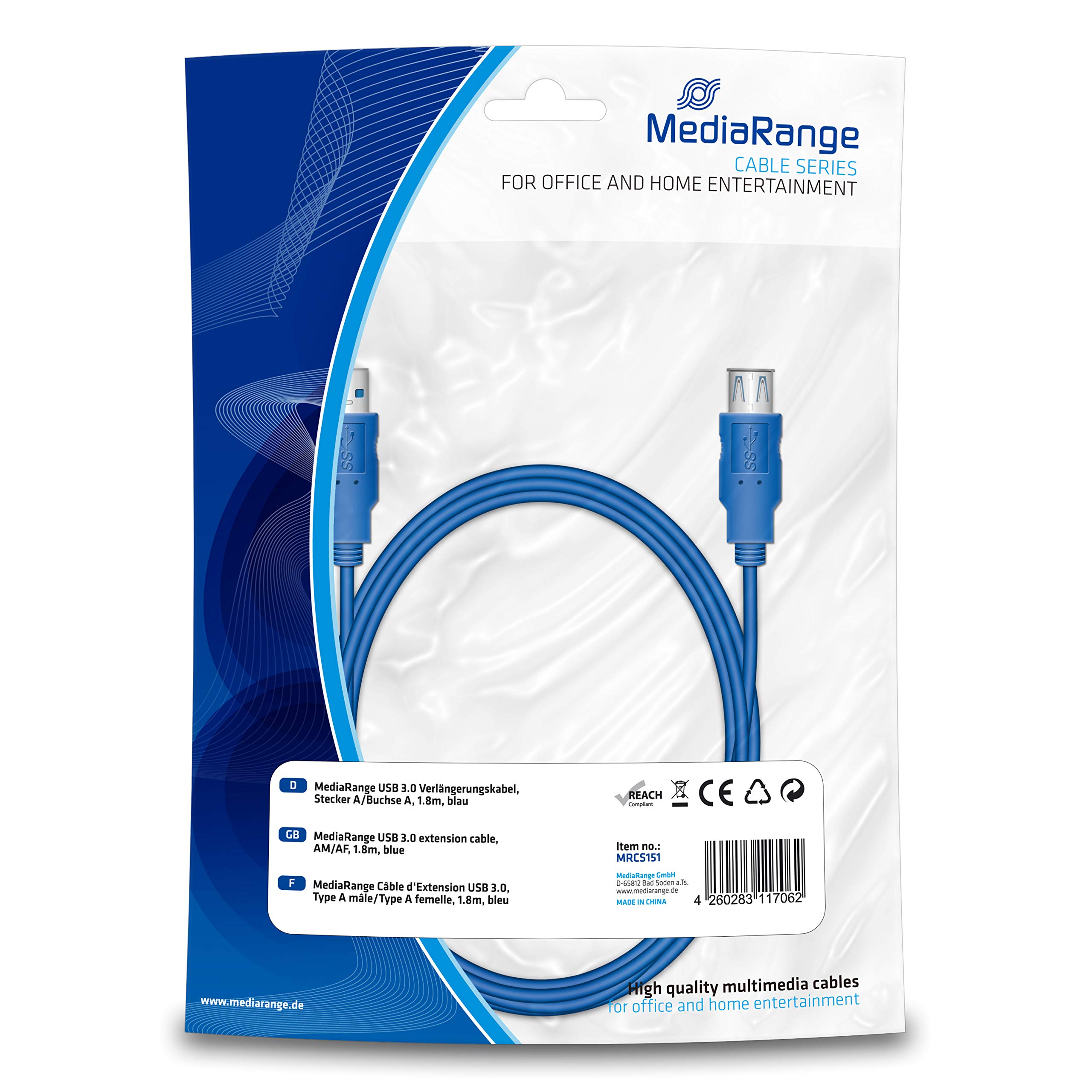 MediaRange [MRCS151-10] USB 3.0 Verlängerungskabel (A auf A-Buchse) 1.8m blau 10er VE