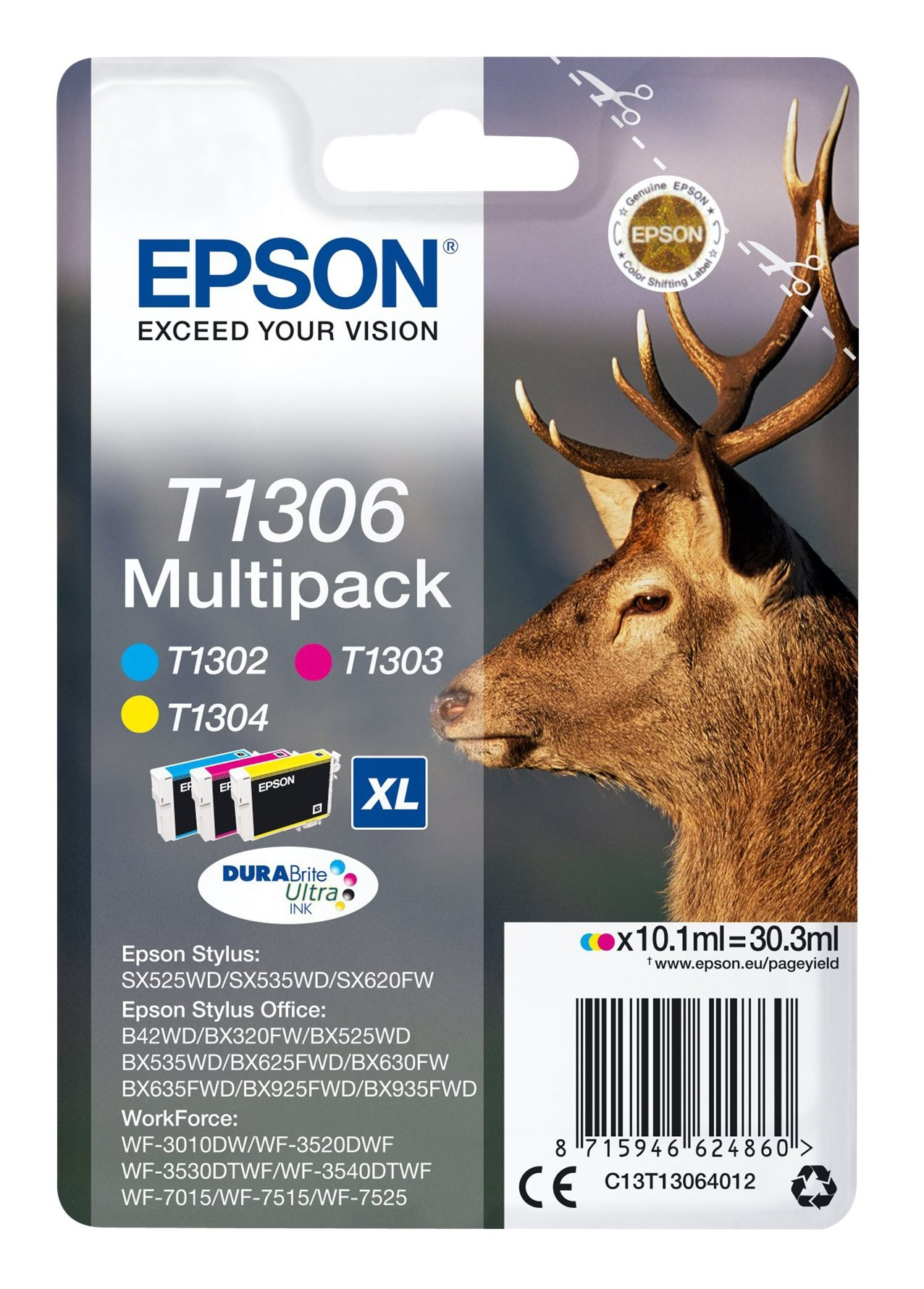 Epson T1306 [C13T13064012] MultiPack (T1302+T1303+T1304) cyan+magenta+yellow Tinte