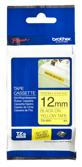 Brother [TZE-S631] 12mm schwarz/gelb extra stark klebend Schriftband