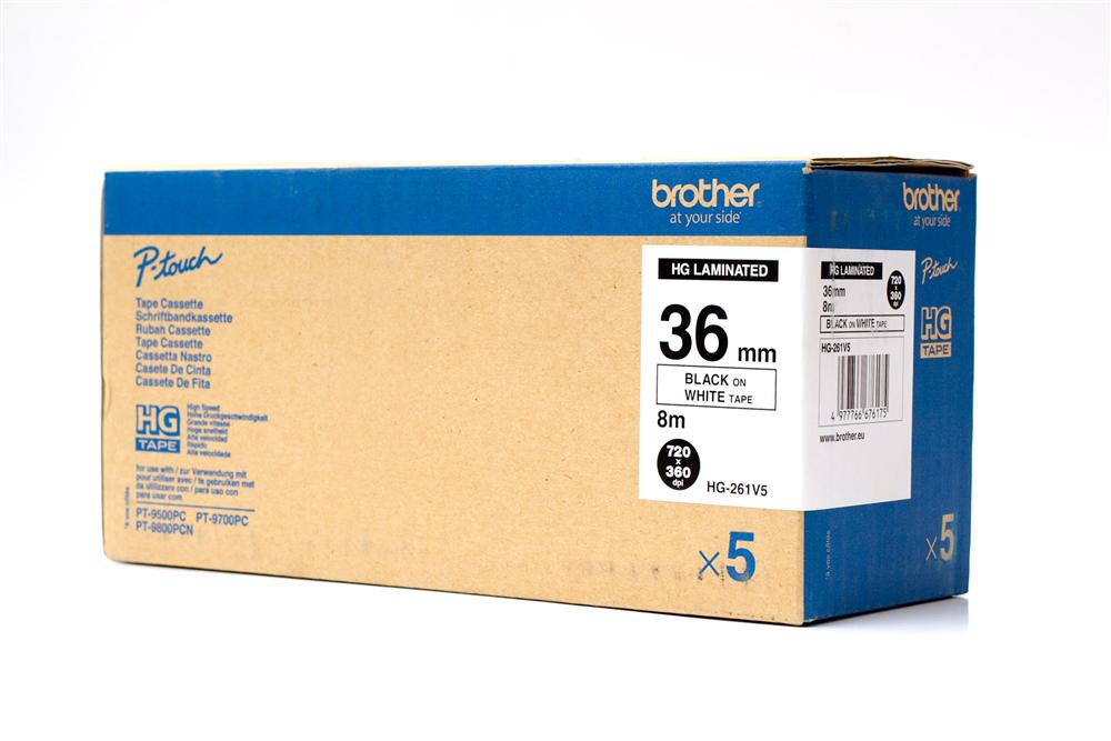 Brother [HGE-261V5] P-touch 36mm 5er VE Schriftband black/white