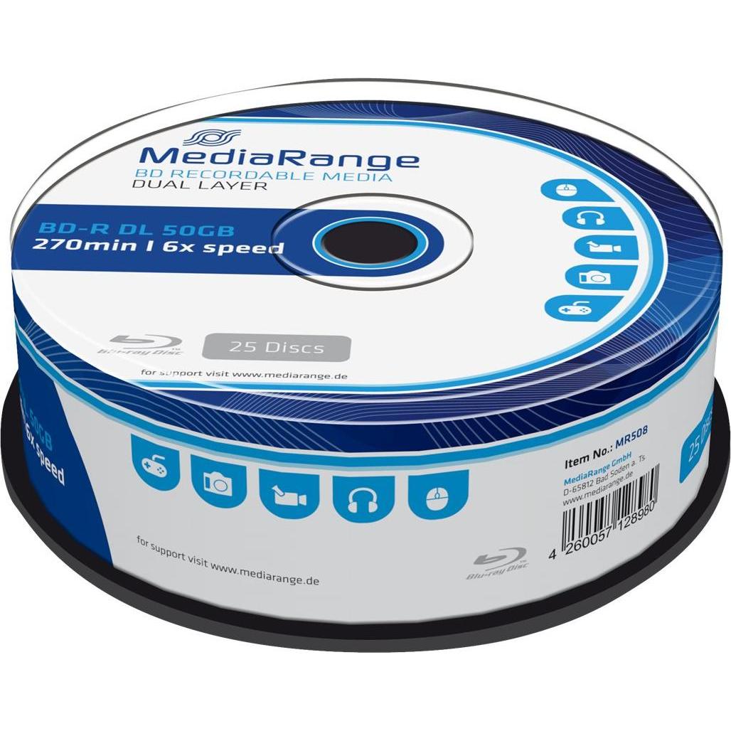 MediaRange [MR508] BD-R Dual Layer 50GB 6x Schreibgeschwindigkeit 25er Cakebox