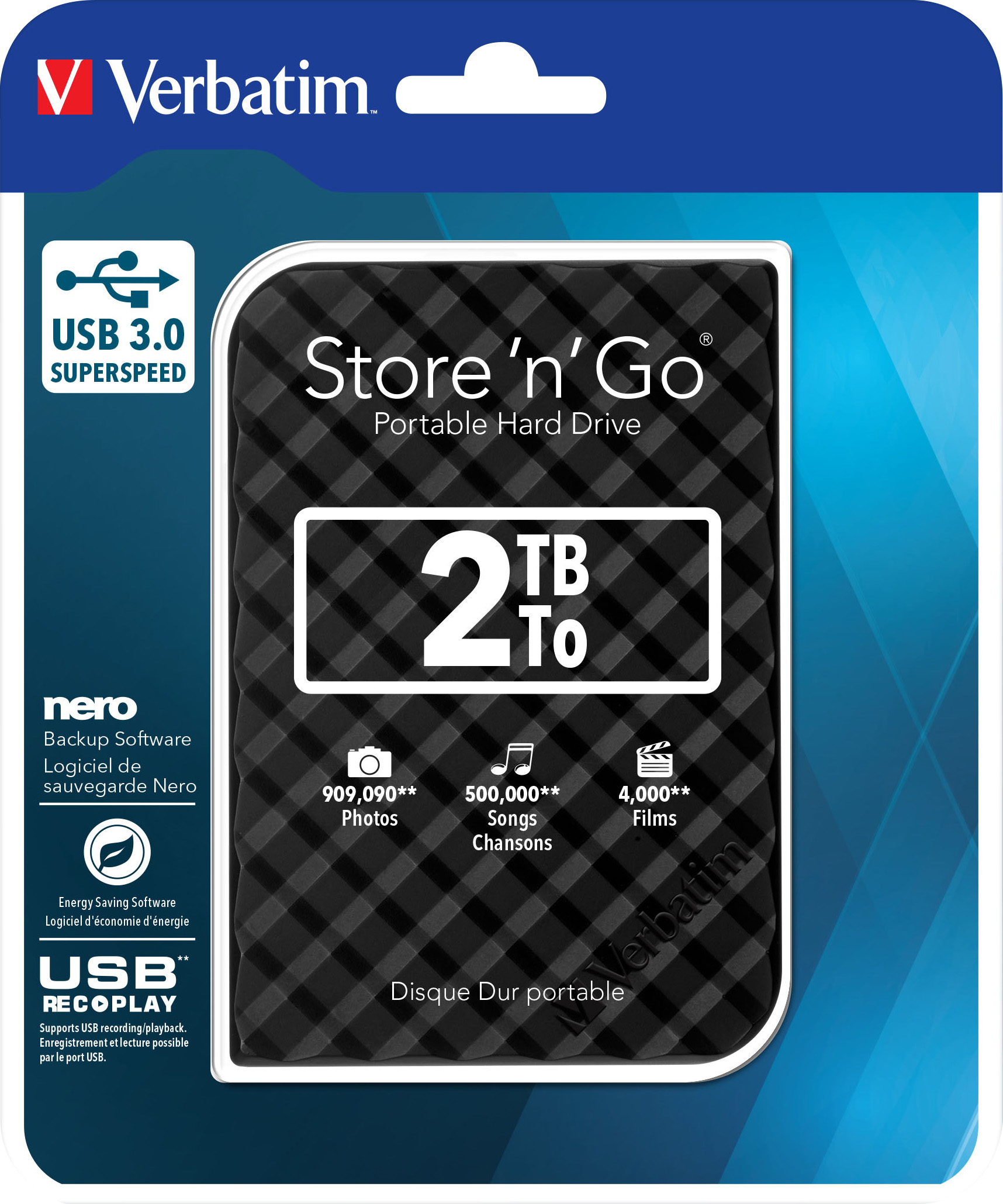 VERBATIM Store´n´Go Gen 2 [53195] schwarz Festplatte 2TB, USB 3.0