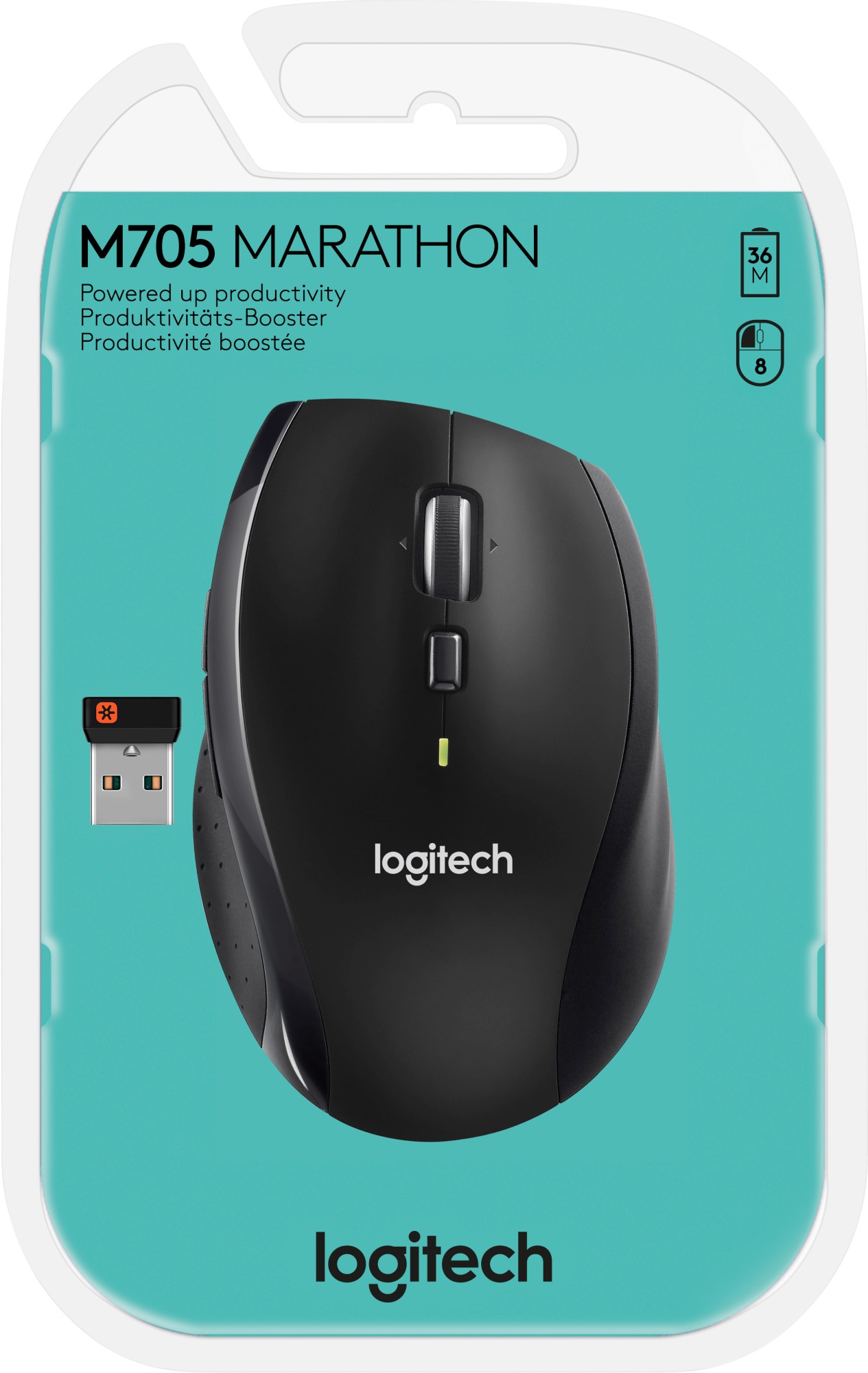 Maus Logitech M705 [910-001949] grau, Wireless, Unifying