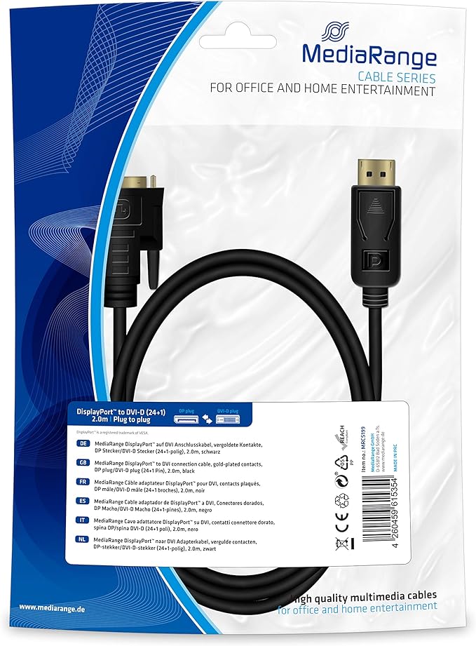MediaRange [MRCS199] DisplayPort auf DVI Anschlusskabel 2m Schwarz