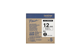 Brother [HGE-131V5] 12mmx8m farblos/schwarz laminiert 5er VE Schriftband
