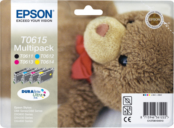 Epson T0615 [C13T06154010] MultiPack (C13T06114010+C13T06124010+C13T06134010+C13T06144010) schwarz+cyan+magenta+gelb Tinte