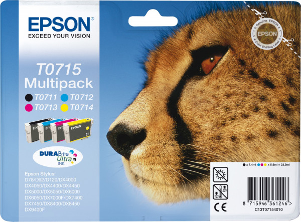 Epson T0715 [C13T07154012] MultiPack (C13T07114012+C13T07124012+C13T07134012+C13T07144012) schwarz+cyan+magenta+gelb Tinte